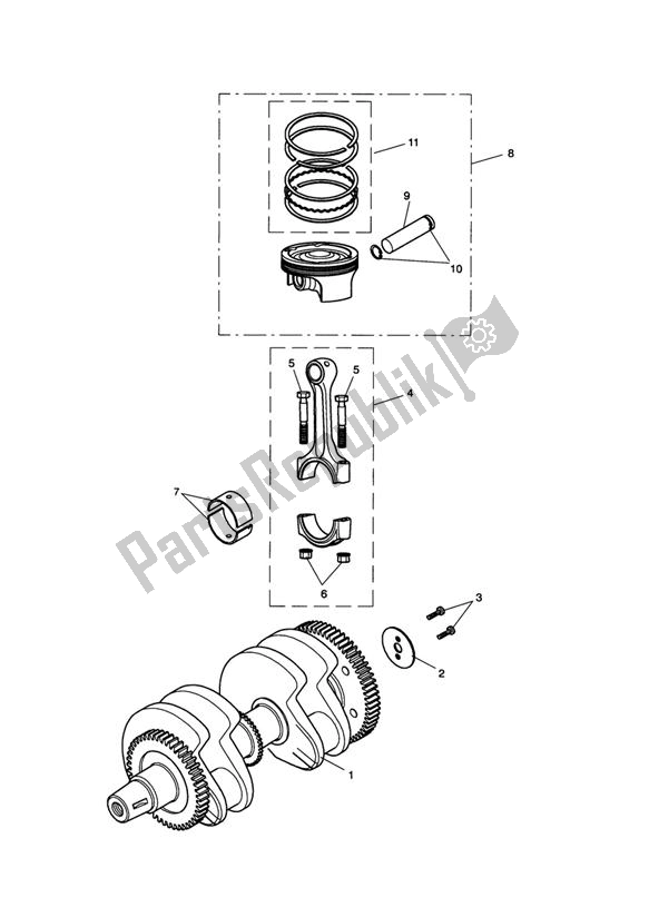 Alle onderdelen voor de Crankshaft, Connecting Rods & Pistons van de Triumph Scrambler Carburettor 865 2006