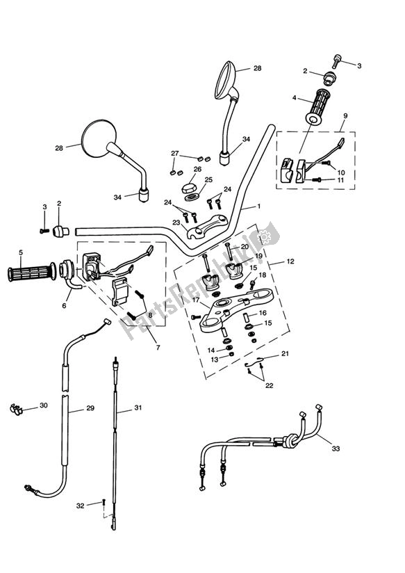 Tutte le parti per il Handlebars, Top Yoke, Cables & Mirrors del Triumph Scrambler Carburettor 865 2006