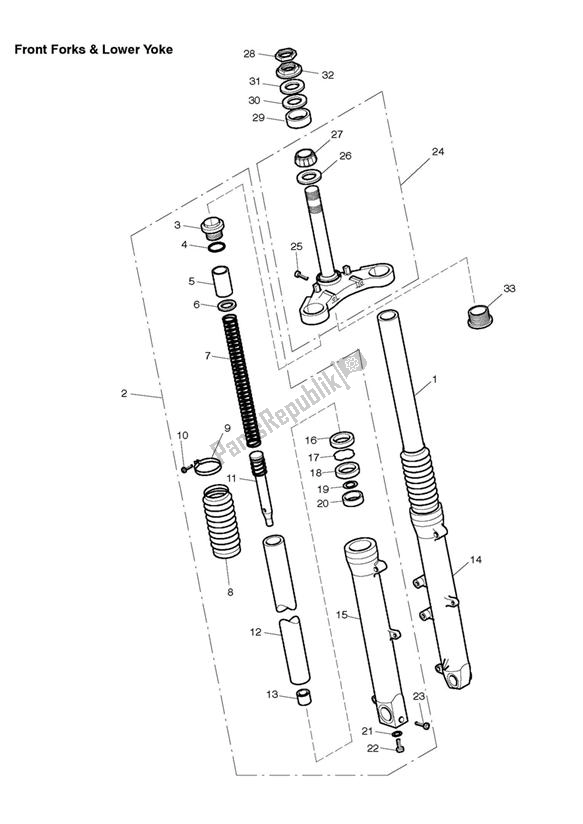 All parts for the Front Forks & Lower Yoke of the Triumph Scrambler EFI 865 2007 - 2014