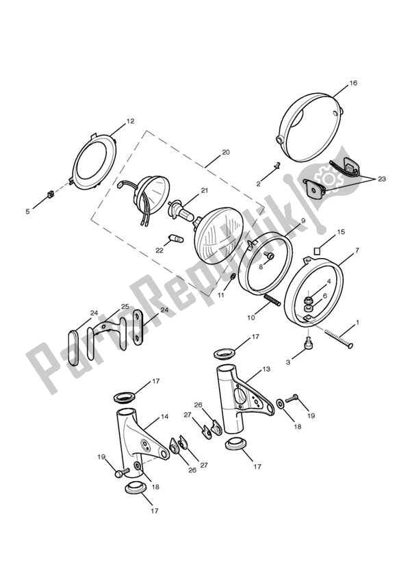 All parts for the Headlight Assembly of the Triumph Scrambler EFI 865 2007 - 2014