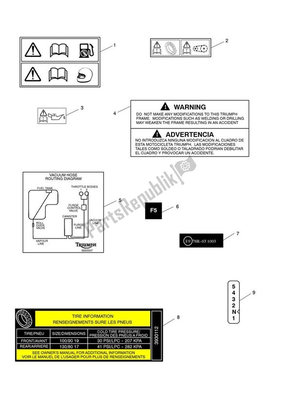 Todas las partes para Etiquetas De Advertencia de Triumph Scrambler EFI 865 2007 - 2011