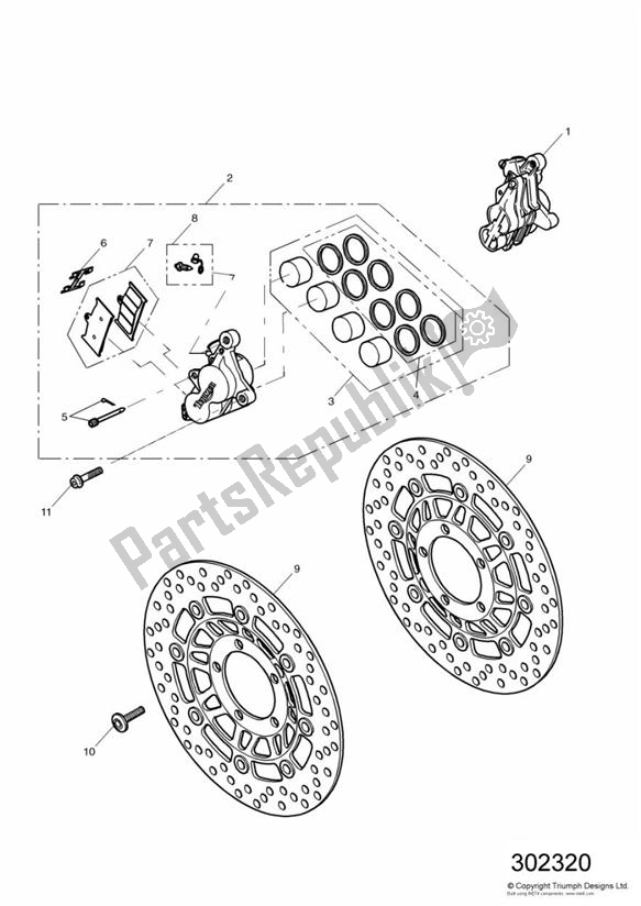 All parts for the Front Brake Caliper And Disc of the Triumph Speed Four 600 2002 - 2005
