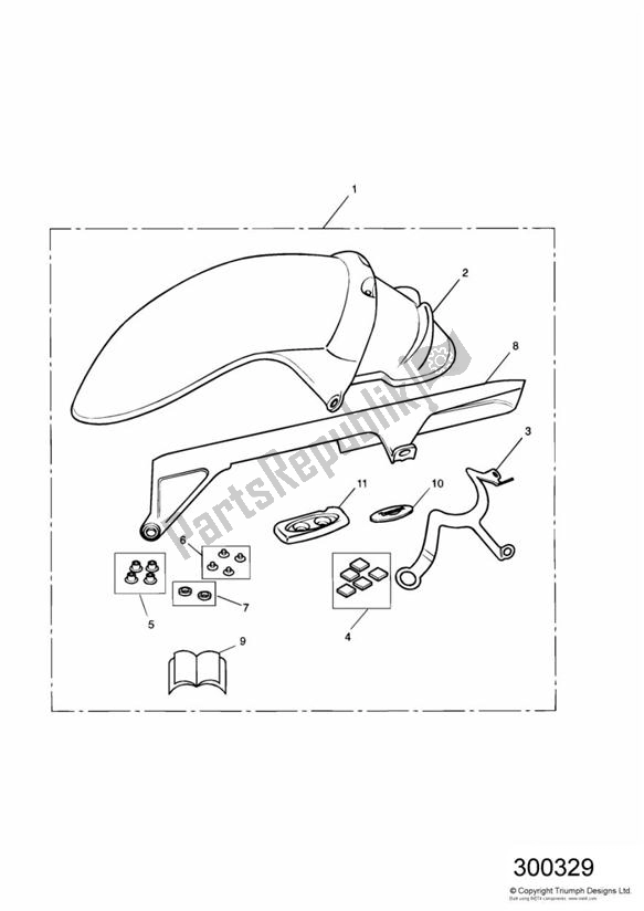 All parts for the Hugger Kit of the Triumph Speed Four 600 2002 - 2005
