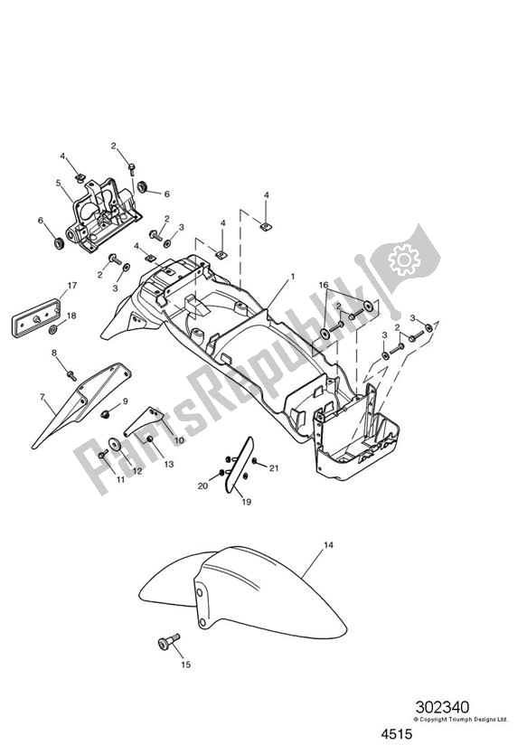 Todas as partes de Mudguards/chainguard/battery Box do Triumph Speed Four 600 2002 - 2005