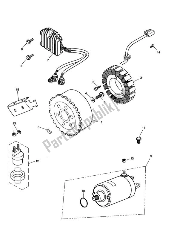 Wszystkie części do Alternator/starter Triumph Speed Triple VIN: 141872-210444 955 2002 - 2004