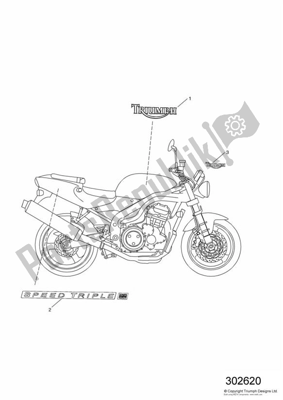 Todas as partes de Carroceria - Decalques do Triumph Speed Triple VIN: 141872-210444 955 2002 - 2004