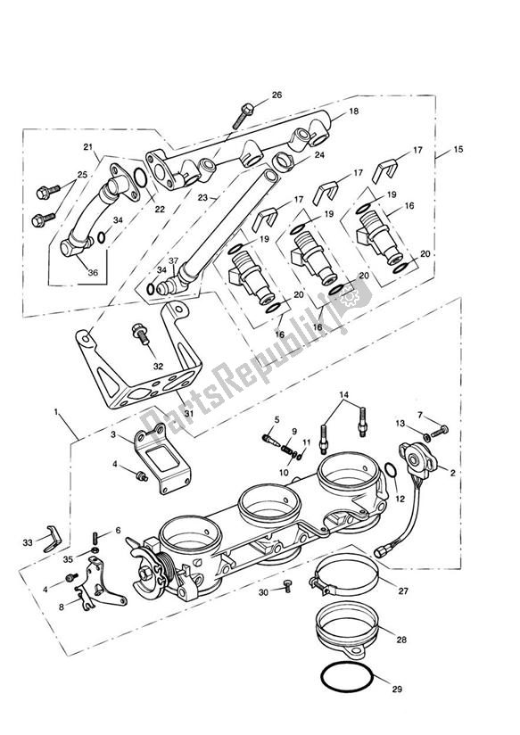 Todas las partes para Throttles/injectors And Fuel Rail > 207554 de Triumph Speed Triple VIN: 141872-210444 955 2002 - 2004