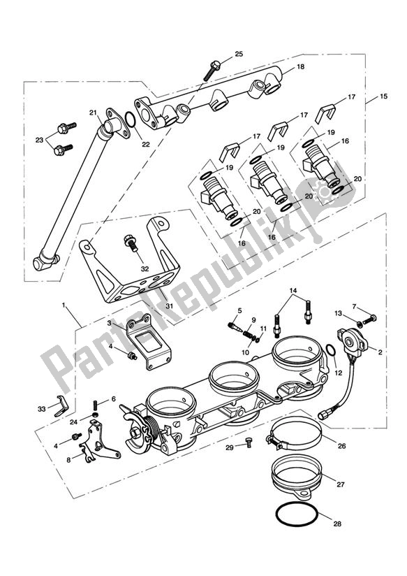 Todas las partes para Throttles/injectors And Fuel Rail 207555 > de Triumph Speed Triple VIN: 141872-210444 955 2002 - 2004