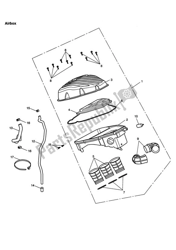 All parts for the Airbox of the Triumph Speed Triple VIN: 210445-461331 1050 2005 - 2010