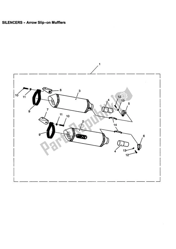 All parts for the Arrow Slip-on Mufflers of the Triumph Speed Triple VIN: 210445-461331 1050 2005 - 2010