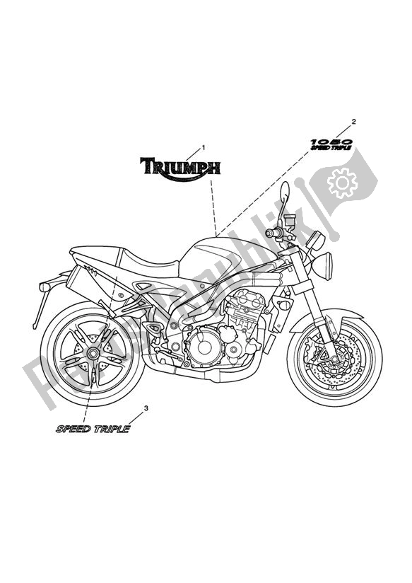 Alle onderdelen voor de Carrosserie - Stickers - 333179> van de Triumph Speed Triple VIN: 210445-461331 1050 2005 - 2010