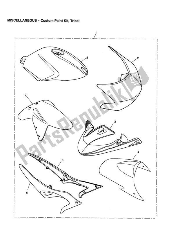 All parts for the Custom Paint Kit, Tribal-pg >305059, Hg >305222 & Nf >305251 of the Triumph Speed Triple VIN: 210445-461331 1050 2005 - 2010