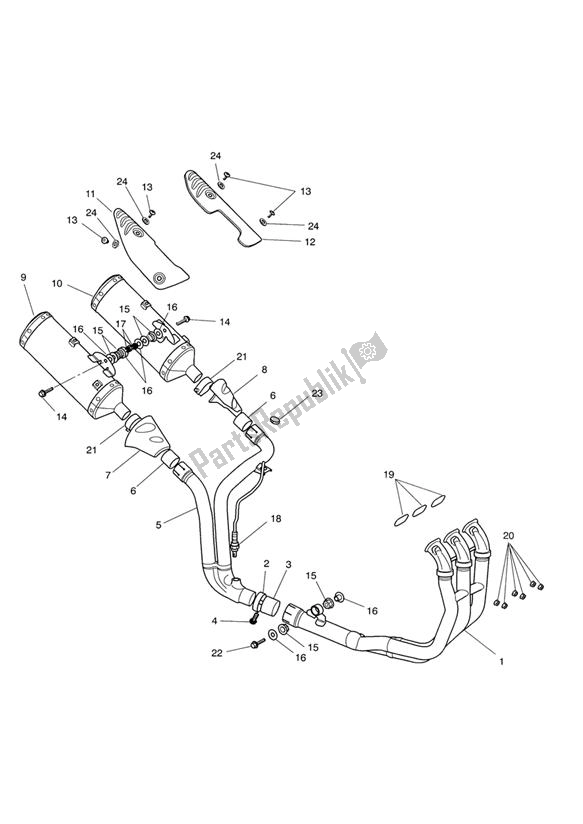 All parts for the Exhaust System >281465 All Expt Au,nz,za - > 333178 Au,nz,za of the Triumph Speed Triple VIN: 210445-461331 1050 2005 - 2010