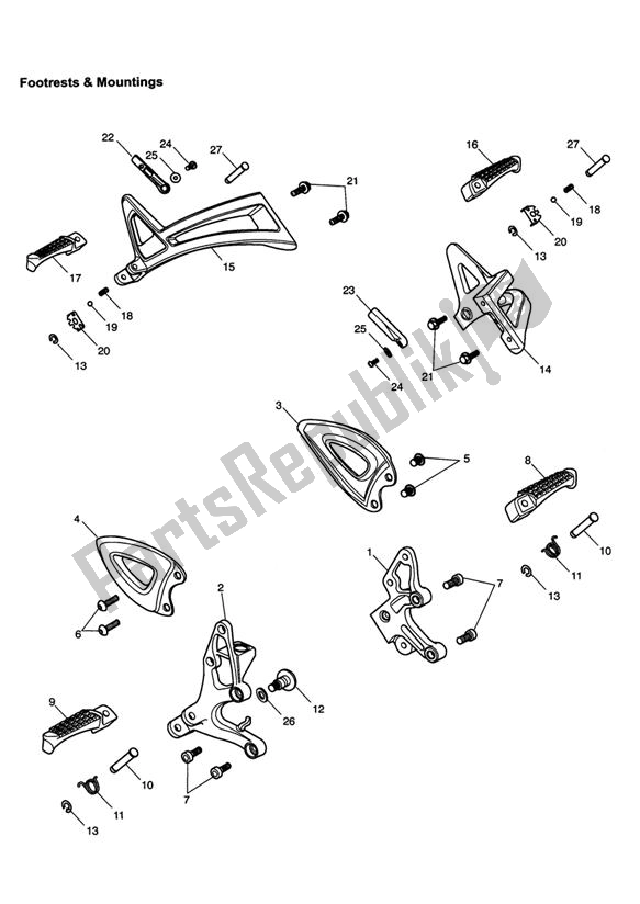 All parts for the Footrests & Mountings of the Triumph Speed Triple VIN: 210445-461331 1050 2005 - 2010