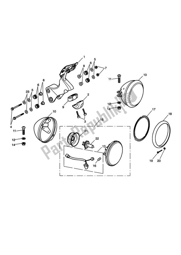 All parts for the Headlight Assembly of the Triumph Speed Triple VIN: 210445-461331 1050 2005 - 2010