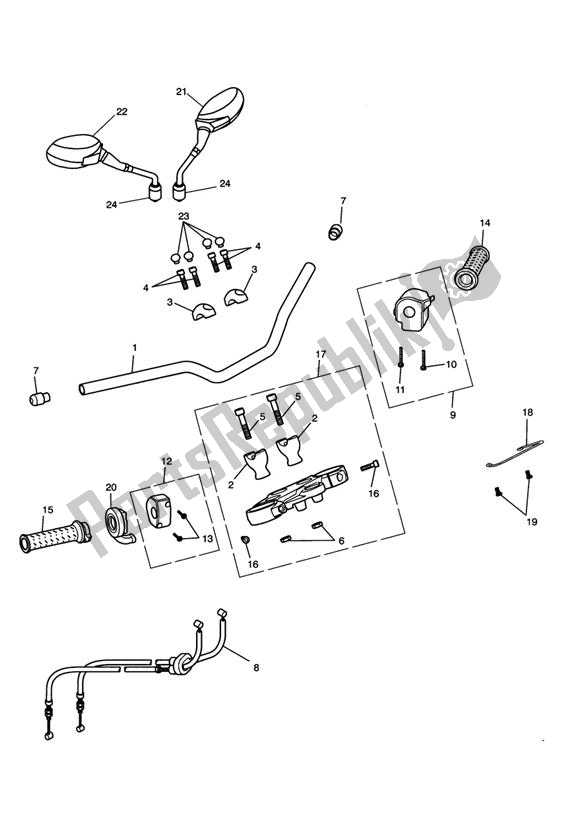 All parts for the High Handlebars & Switches of the Triumph Speed Triple VIN: 210445-461331 1050 2005 - 2010