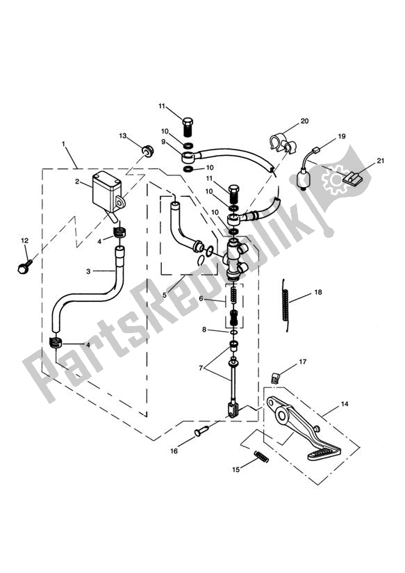 All parts for the Rear Brake Master Cylinder, Reservoir & Pedal of the Triumph Speed Triple VIN: 210445-461331 1050 2005 - 2010