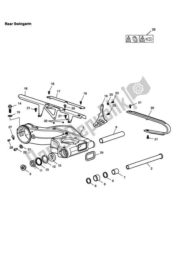 All parts for the Rear Swingarm of the Triumph Speed Triple VIN: 210445-461331 1050 2005 - 2010