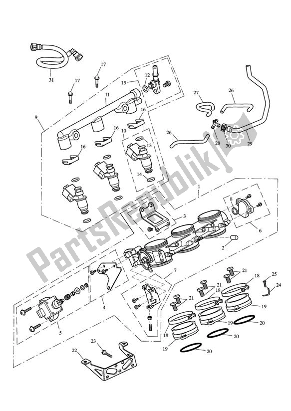 All parts for the Throttles, Injectors And Fuel Rail of the Triumph Speed Triple VIN: 210445-461331 1050 2005 - 2010