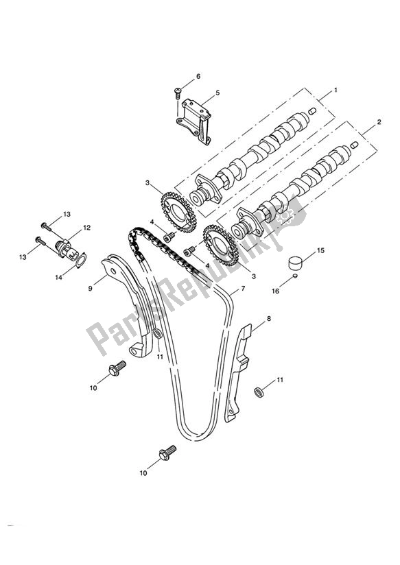 Alle onderdelen voor de Nokkenas En Nokkenas Aandrijving van de Triumph Speed Triple VIN: 461332-735437 1050 2011 - 2016