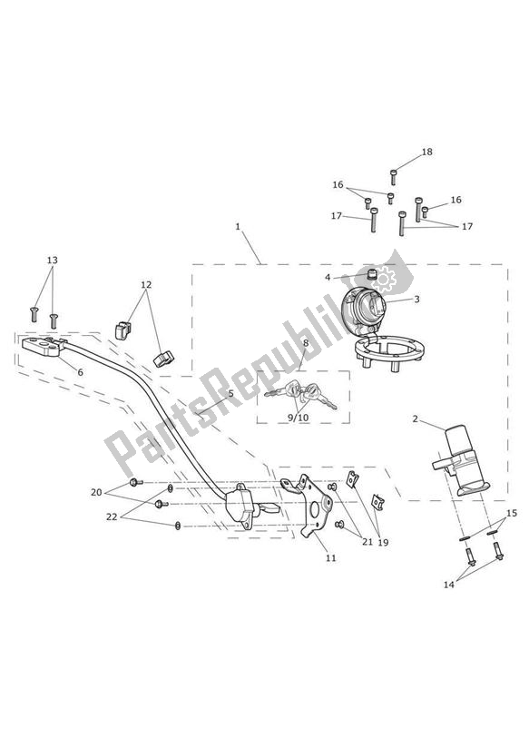 All parts for the Ignition Switch & Lock Set of the Triumph Speed Triple VIN: 461332-735437 1050 2011 - 2016
