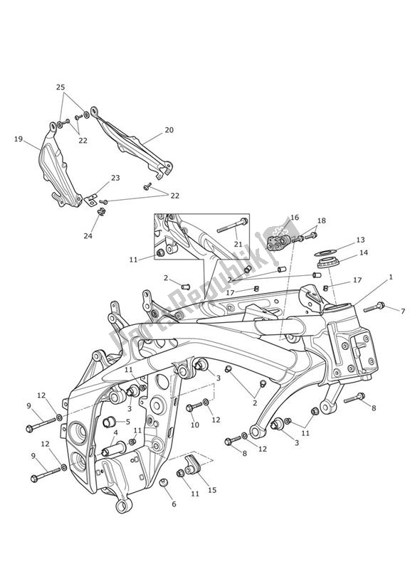 Alle onderdelen voor de Hoofdframe & Toebehoren van de Triumph Speed Triple VIN: 461332-735437 1050 2011 - 2016