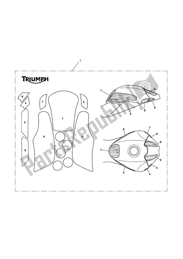 Alle onderdelen voor de Paint Protection Kit, Type 17 van de Triumph Speed Triple VIN: 461332-735437 1050 2011 - 2016