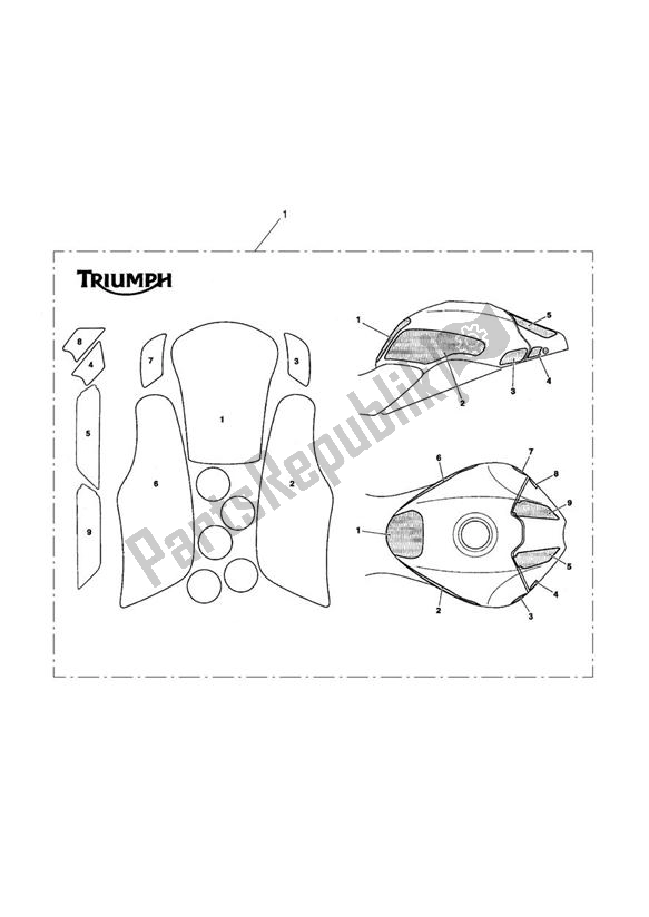 All parts for the Paint Protection Kit, Type 7, Matt of the Triumph Speed Triple VIN: 461332-735437 1050 2011 - 2016