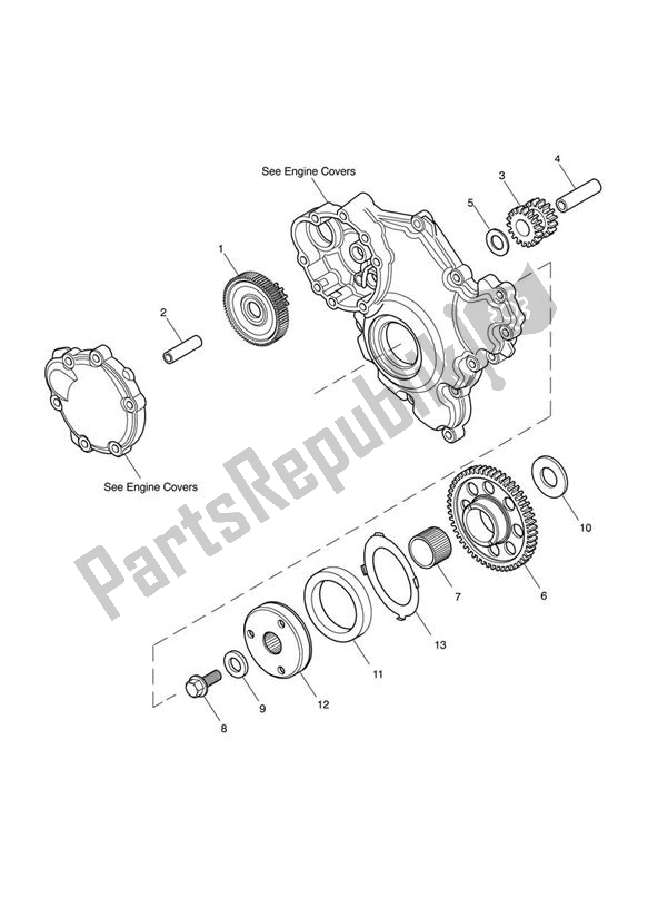 All parts for the Starter Drive Gears - Eng No 491324 > of the Triumph Speed Triple VIN: 461332-735437 1050 2011 - 2016