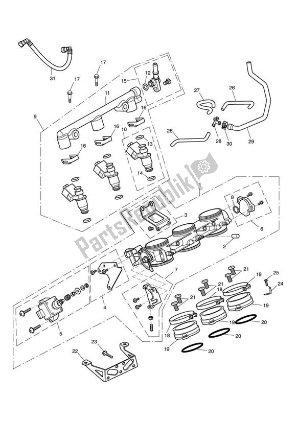 All parts for the Throttles, Injectors And Fuel Rail of the Triumph Speed Triple VIN: 461332-735437 1050 2011 - 2016