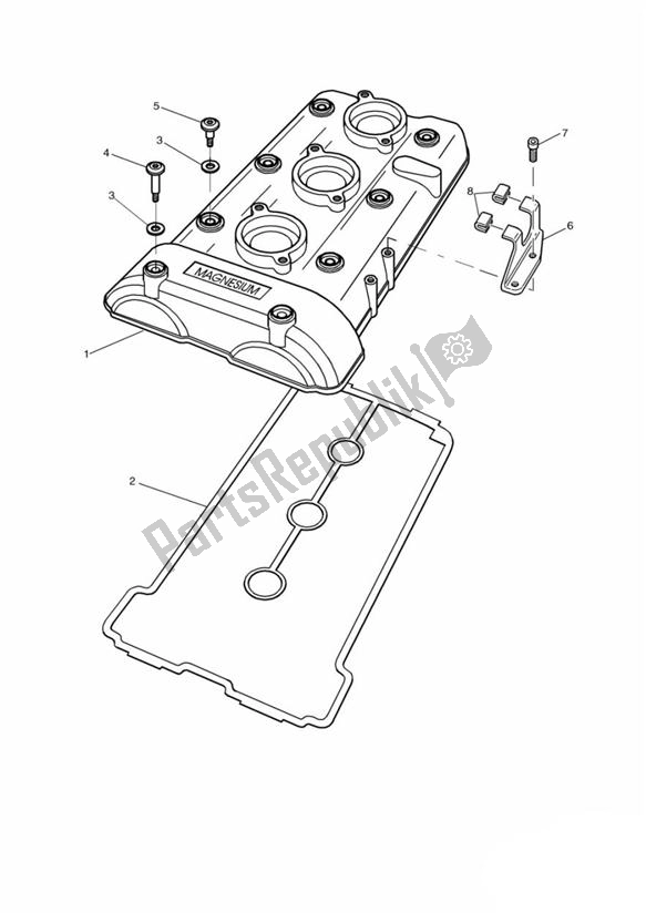 All parts for the Cam Cover 955cc Engine of the Triumph Speed Triple 885 / 955 EFI VIN: > 141871 1997 - 2001