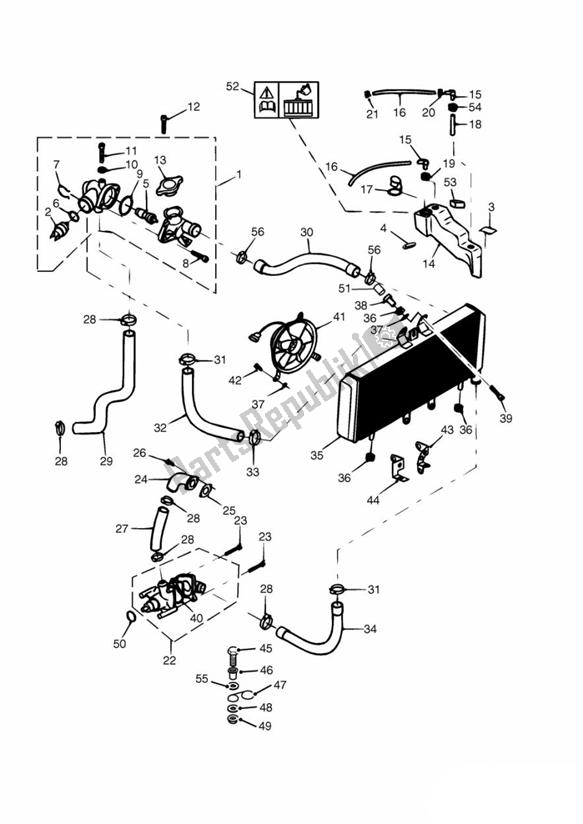 Alle onderdelen voor de Cooling System 885cc Engine van de Triumph Speed Triple 885 / 955 EFI VIN: > 141871 1997 - 2001