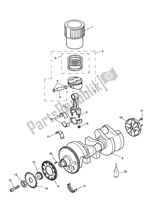 Alle onderdelen voor de Crankshaft/conn Rod/pistons And Liners 885cc Engine van de Triumph Speed Triple 885 / 955 EFI VIN: > 141871 1997 - 2001