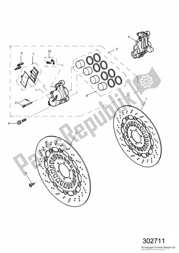 Todas las partes para Front Brake Caliper And Disc de Triumph Speed Triple 885 / 955 EFI VIN: > 141871 1997 - 2001