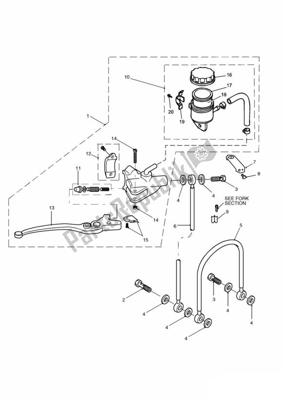 All parts for the Front Brake Master Cylinder of the Triumph Speed Triple 885 / 955 EFI VIN: > 141871 1997 - 2001