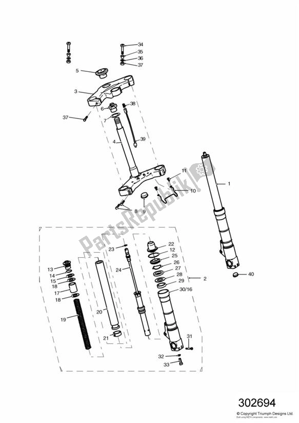 All parts for the Front Forks And Yokes of the Triumph Speed Triple 885 / 955 EFI VIN: > 141871 1997 - 2001