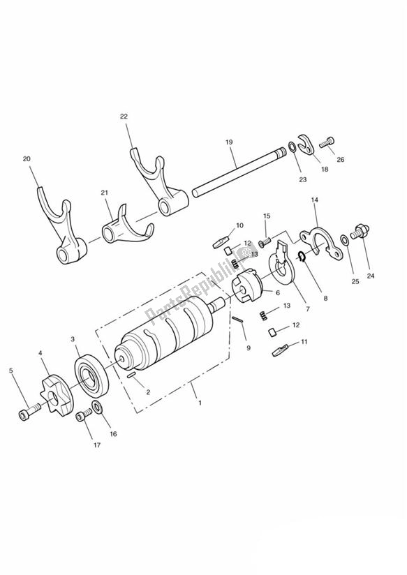 Alle onderdelen voor de Keuzehendel Trommel van de Triumph Speed Triple 885 / 955 EFI VIN: > 141871 1997 - 2001