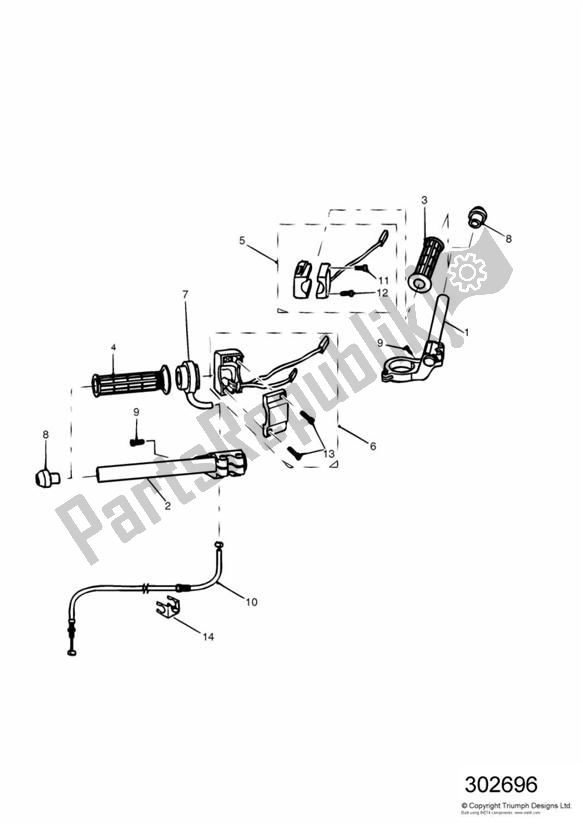 Alle onderdelen voor de Handlebars And Switches Low Handlebars van de Triumph Speed Triple 885 / 955 EFI VIN: > 141871 1997 - 2001