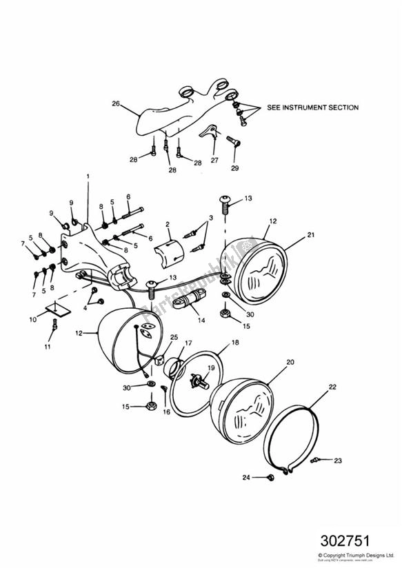 Alle onderdelen voor de Headlight/mountings van de Triumph Speed Triple 885 / 955 EFI VIN: > 141871 1997 - 2001