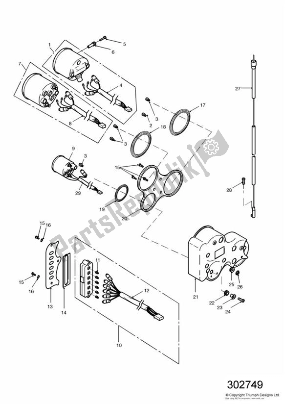 Alle onderdelen voor de Instrumenten van de Triumph Speed Triple 885 / 955 EFI VIN: > 141871 1997 - 2001