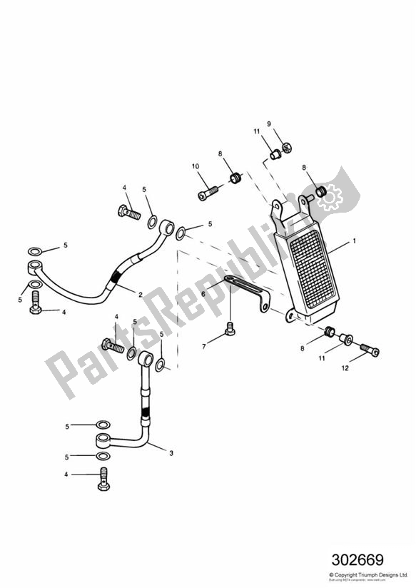 Alle onderdelen voor de Oil Cooler 885cc Engine van de Triumph Speed Triple 885 / 955 EFI VIN: > 141871 1997 - 2001