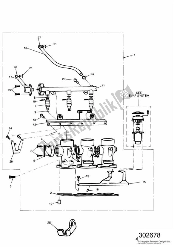 Alle onderdelen voor de Throttles/injectors And Fuel Rail 955cc Engine van de Triumph Speed Triple 885 / 955 EFI VIN: > 141871 1997 - 2001