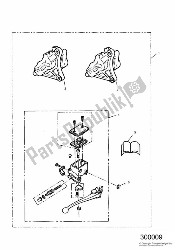 All parts for the 6 Piston Caliper Kit of the Triumph Speed Triple Carburettor 885 1992 - 1995