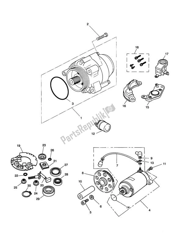 Alle onderdelen voor de Alternator/starter van de Triumph Speed Triple Carburettor 885 1992 - 1995