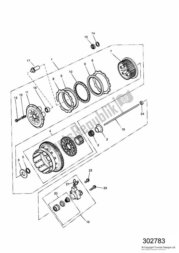 Alle onderdelen voor de Koppeling van de Triumph Speed Triple Carburettor 885 1992 - 1995