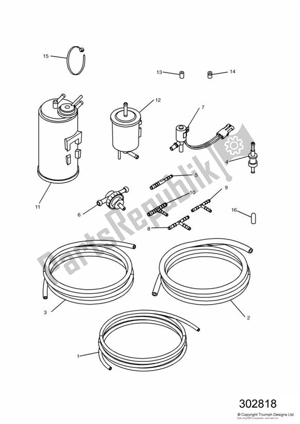 All parts for the Evaporative Loss Equipment Us California Models Only of the Triumph Speed Triple Carburettor 885 1992 - 1995