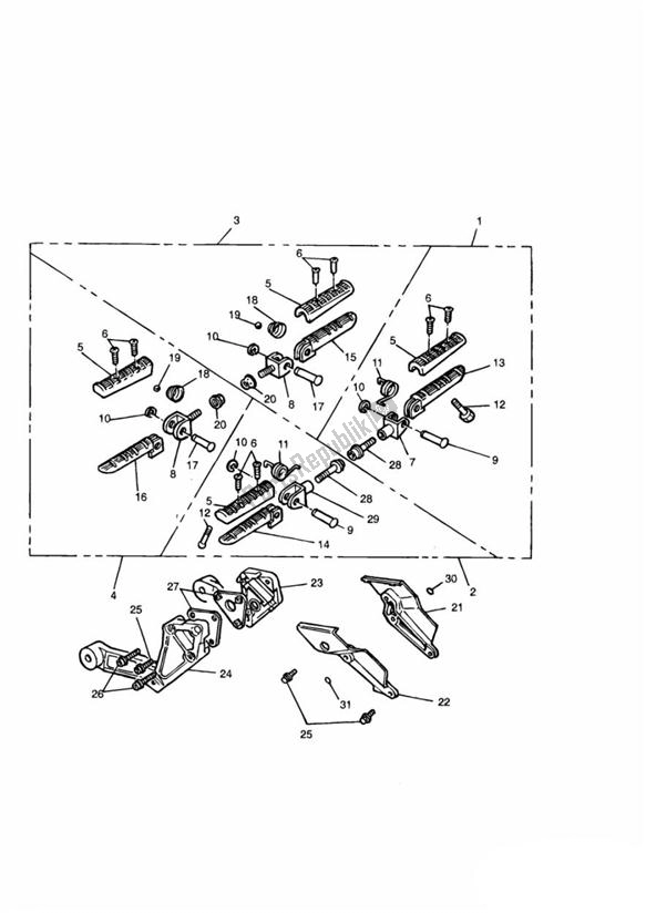 All parts for the Footrests & Mountings of the Triumph Speed Triple Carburettor 885 1992 - 1995