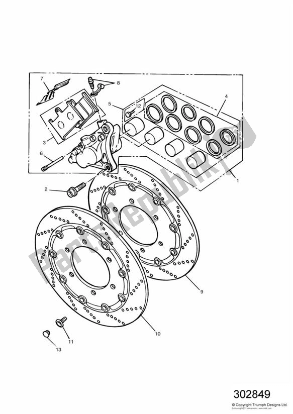 Toutes les pièces pour le Front Brake Caliper And Disc du Triumph Speed Triple Carburettor 885 1992 - 1995