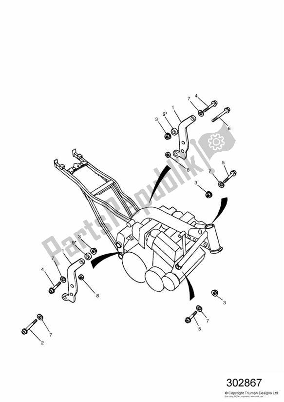 Alle onderdelen voor de Linkage Carrier/engine Mounting Bolts van de Triumph Speed Triple Carburettor 885 1992 - 1995