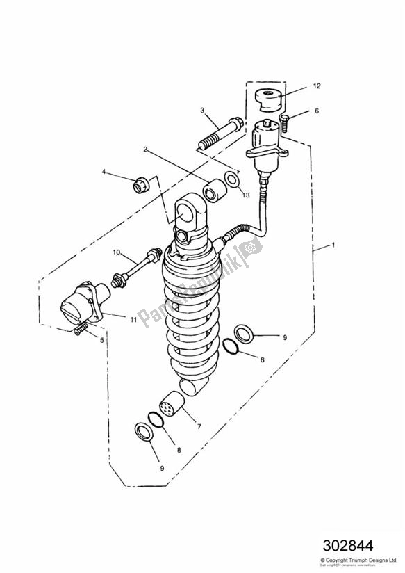 Alle onderdelen voor de Rear Suspension Unit 750cc Model van de Triumph Speed Triple Carburettor 885 1992 - 1995